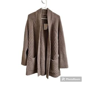 Barefoot Dreams CozyChic Directional Ribbed Cardigan Beach Rock Women’s 1X(2)